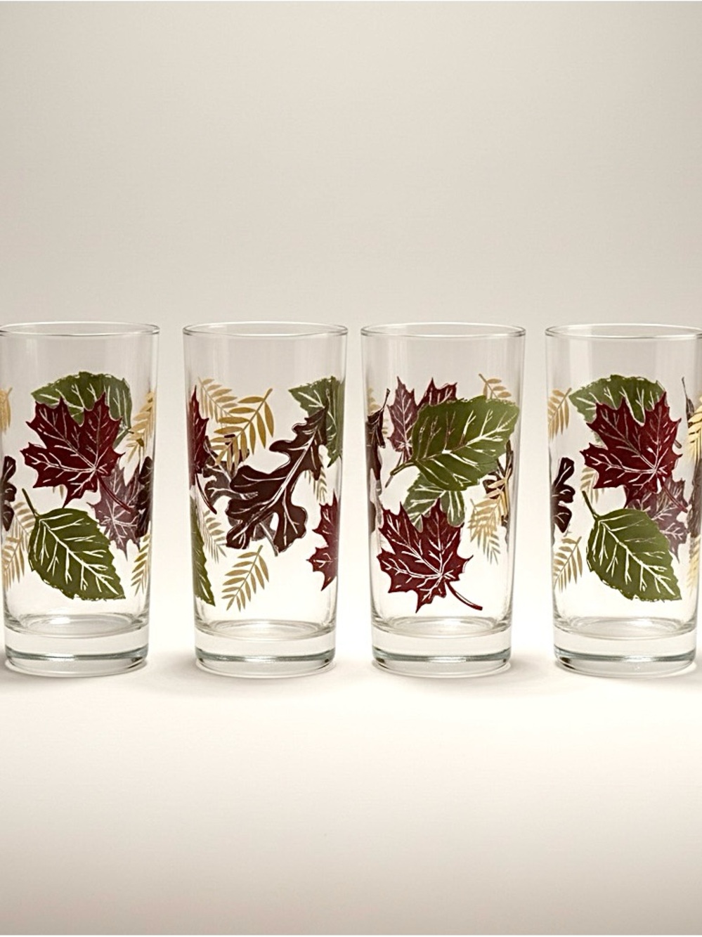 Vintage Libbey Set of 4 Autumn Leaves 16 oz Highball Fall Foliage Mid century